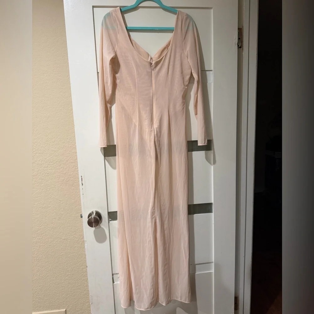 House of CB Pale Pink Sheer Long Sleeve Maxi Dress